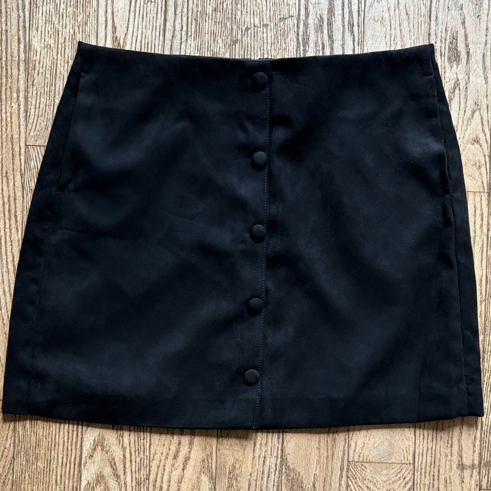 J. Crew NWT Black faux suede Mini Skirt with Button Detail size 12